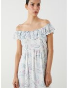 LC WAIKIKI Rochie cu decolteu decolteu pe umeri si model floral - Verde pal/Lila/Alb murdar