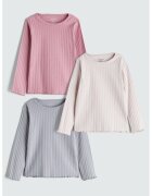 LC WAIKIKI Set de bluze slim-fit - 3 piese - Gri carbune/Alb murdar/Roz prafuit