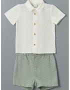 LC WAIKIKI Set de camasa si pantaloni scurti din bumbac - Alb fildes/Verde pal