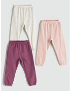 LC WAIKIKI Set de pantaloni de pijama cu model uni - 3 piese - Alb/Violet/Roz