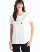 LC WAIKIKI Tricou de bumbac cu imprimeu grafic - Alb optic