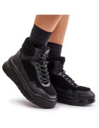 Lee Cooper Tenisi dama - - cu platforma - blana de oaie - negru - piele ecologica/textil