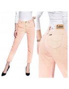 Lee Blugi Dama - Mom 28/31 - Portocalii - Bumbac - Zipper - Dungi Lungi - 7 Buzunare 2 Mari 2 Medii Externe1 Mic Intern - Talie Inalta