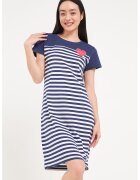 Lee Cooper Rochie-tricou cu dungi - Alb/Coral/Bleumarin