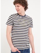 Lee Cooper Tricou cu decolteu la baza gatului si model in dungi - Alb murdar/Albastru