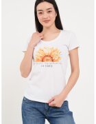 Lee Cooper Tricou cu decolteu rotund si imprimeu - Alb/Portocaliu