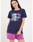Lee Cooper Tricou dama cu maneca scurta si imprimeu ( Material: Bumbac - MADIEVAL BLUE - Albastru