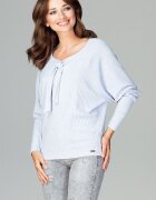 Lenitif Bluza dama albastra - tricotata - maneci lungi - decolteu cu papion - viscoza