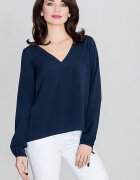 Lenitif Bluza dama bleumarin - maneci lungi innodate - decolteu mic - cravata spate - poliester