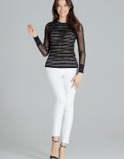 Lenitif Bluza dama - cu dungi negre - maneci lungi din plasa - negru - viscoza.