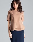 Lenitif Bluza dama - cu maneci scurte - decolteu semicircular - bascul dublu - maro - poliester 65% - viscoza 35% -