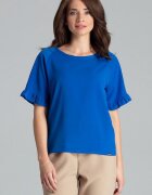 Lenitif Bluza dama - cu maneci scurte - volan - albastru - poliester