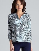 Lenitif Bluza dama multicolor - maneci lungi - decolteu in V - pliuri contrastante