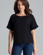 Lenitif Bluza dama neagra - maneci scurte - decolteu semicircular - volan delicat - poliester.