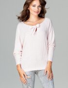 Lenitif Bluza dama - roz - tricotata - maneci lungi - decolteu cu papion - viscoza