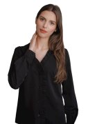 Lenitif Camasa dama - neagra - cu decolteu in forma de inima - garnitura cu volane - maneci lungi