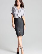 Lenitif Fusta creion - midi - neagra - piele ecologica - fermoar decorativ - despicatura - Negru