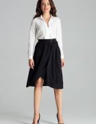 Lenitif Fusta midi neagra - talie plisata - fermoar lateral ascuns - curea cu catarama aurie - poliester - Negru