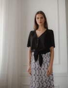 Lenitif Fusta midi plisata - gri/alb - banda elastica - poliester -