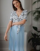 Lenitif Fusta midi - plisata - talie elastica - albastra - poliester -