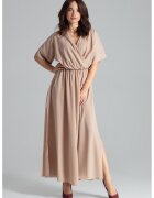 Lenitif Rochie lunga L055 - eleganta - cu talie elastica - bej - poliester 100%