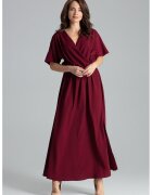 Lenitif Rochie lunga L055 - eleganta - cu talie elastica - burgundy - poliester 80%