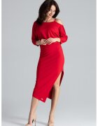 Lenitif Rochie mulata K479 - asimetrica - rosu - poliester - elastan - viscoza -