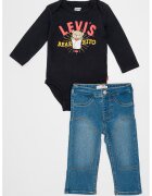 Levis Set de body cu maneci lungi si blugi - Rosu/Negru/Albastru