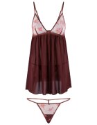 LingaDore LingaDor - Set de neglijeu babydoll cu chiloti tanga - 2 piese - Visiniu