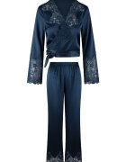 LingaDore Pijama din satin cu bluza cu maneci lungi - Bleumarin