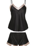 LingaDore Pijama fara maneci - cu decolteu in V si aspect satinat - Negru