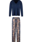 LingaDore Pijama regular fit cu decolteu in V - Portocaliu/Albastru