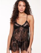 LingaDore Set de neglijeu de dantela si chiloti tanga - Negru