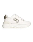 Liu Jo Pantofi sport de piele cu logo din strasuri - Auriu/Alb fildes