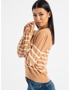 Liu Jo Pulover cu margele perlate si model in dungi - Caramel