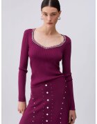 Liu Jo Pulover slim fit cu decolteu in V - Violet