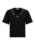 Liu Jo Tricou cu decolteu in V si aplicatii logo cu strasuri - Negru