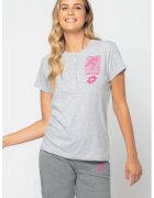 Lotto Pijama scurta cu imprimeu logo si fenta cu nasturi - Gri
