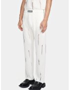 LOUIS GABRIEL NOUCHI Pantaloni evazați din tricot - cu transparență discretă nervurată și logo frontal - Alb