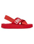 Love Moschino Sandale dama - Nastro Ross/Log Bia - tesatura - rosu