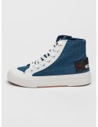 Love Moschino Tenisi mid-high cu garnituri din piele - Alb/Albastru deschis