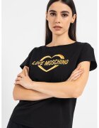 Love Moschino Tricou cu imprimeu logo laminat - Auriu/Negru