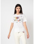 Love Moschino Tricou cu imprimeu logo si decolteu la baza gatului - Rosu/Alb