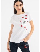 Love Moschino Tricou cu imprimeu si buzunar pe piept - Rosu/Alb optic