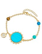 Lulu  Jane Bratara placata cu aur de 14K si decorata cu cristale - turcoaze si ochi de tigru - Auriu