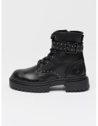 Lumberjack Bocanci de piele cu nituri si catarame decorativa - Negru/Argintiu