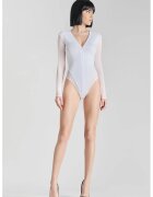 Maison Close Body transparent cu mânecă lungă și deschidere frontală prin fermoar - - Alb
