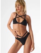 Maison Close Sutien de baie cu bretele încrucișate și accesorii metalice decorative - - Negru