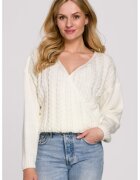 Makover Pulover cu design cu torsade - Ecru