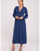 Makover Rochie maxi cambrata in talie cu decolteu in V - - Albastru